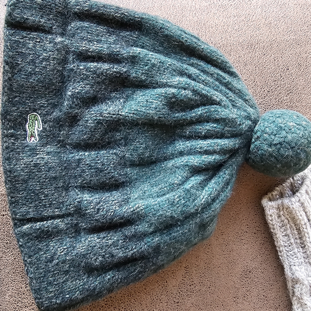 Lacoste Kids' Teal Knit Pom-Pom Hat